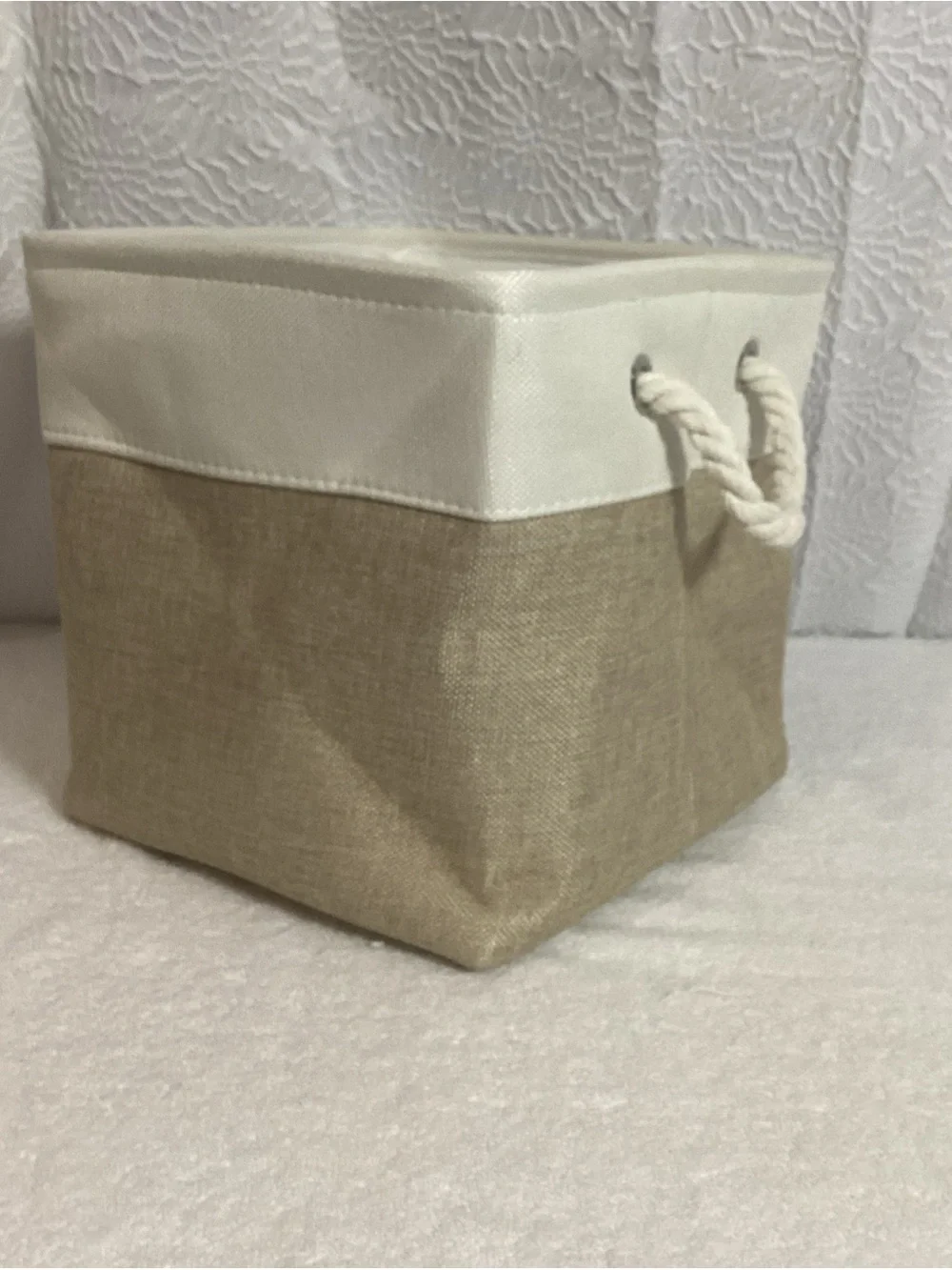 Collapsible Cube Fabric Storage Bin with Rope Handles NWOT